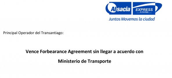 Vence Forbearance Agreement sin llegar a acuerdo con Ministerio de Transporte